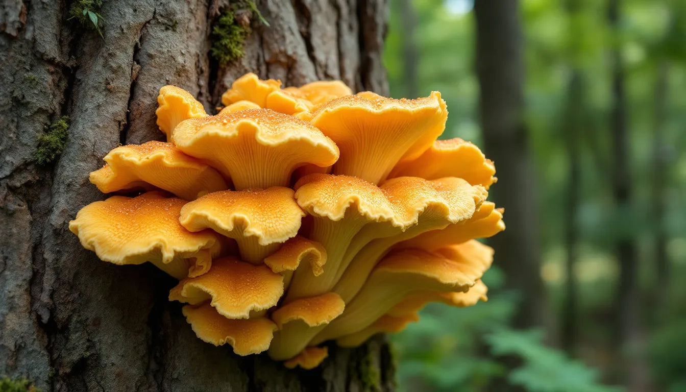 Cluster of honey fungus growing on tree base