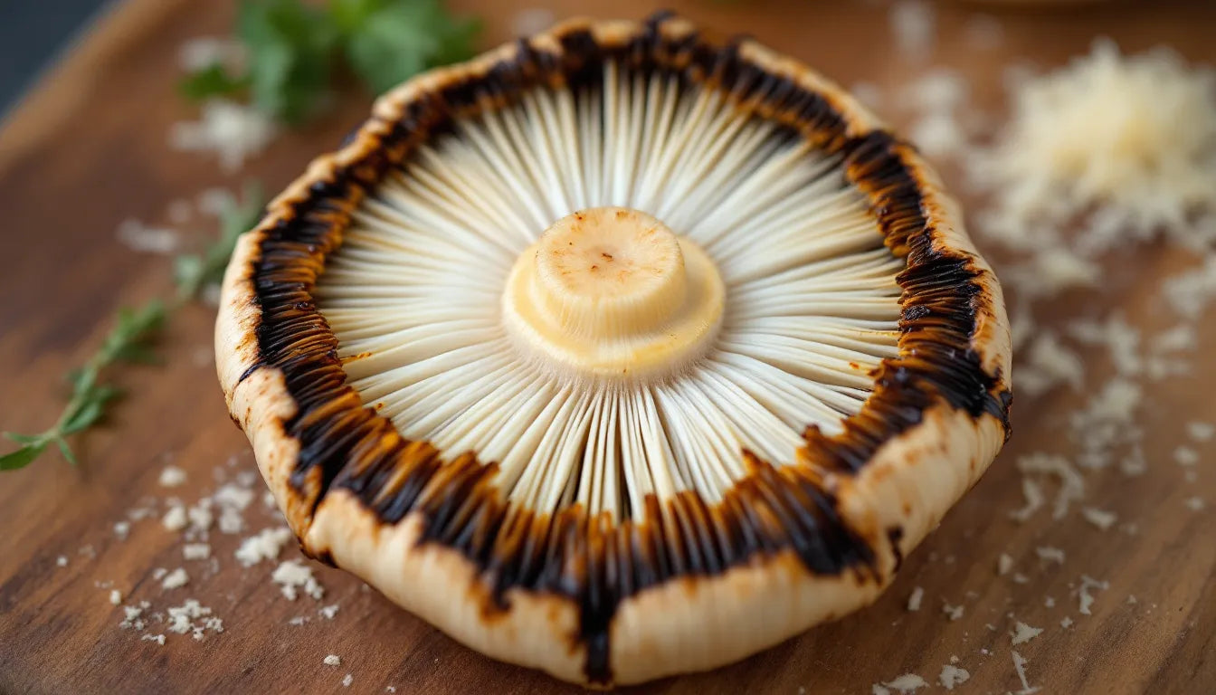 Golden brown cooked lion’s mane mushrooms