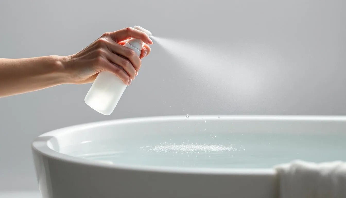 Hand using fine spray bottle to mist monotub