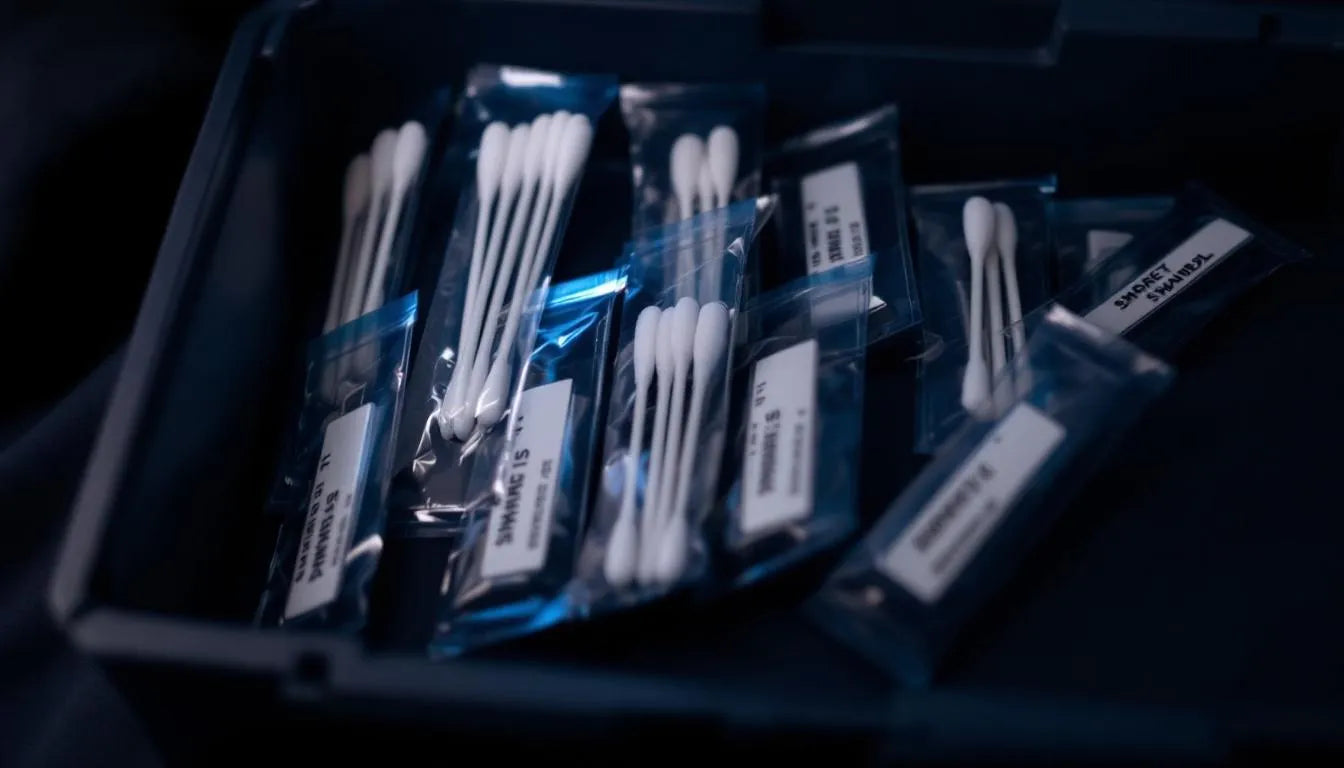 Properly stored mushroom spore swabs in sealed container