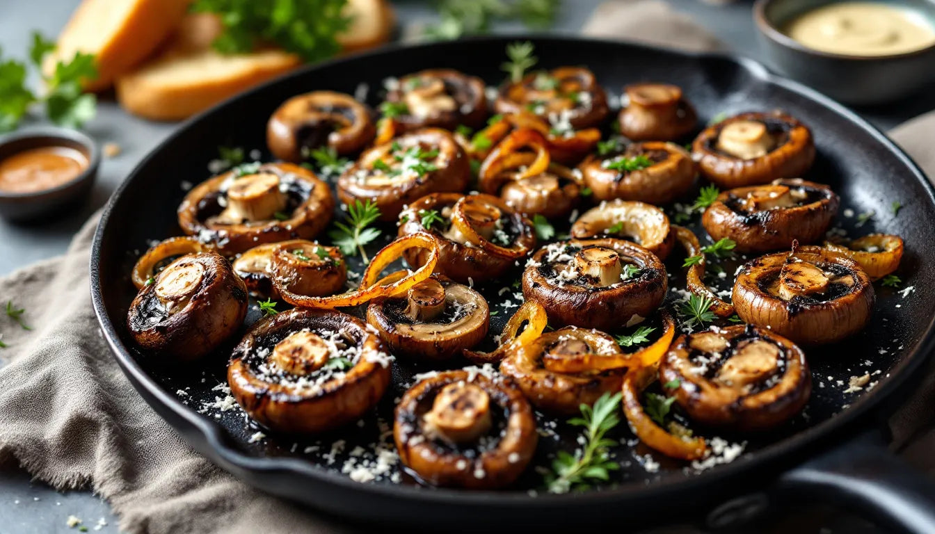 Chargrilled mushrooms with Middle Eastern spices and herbs