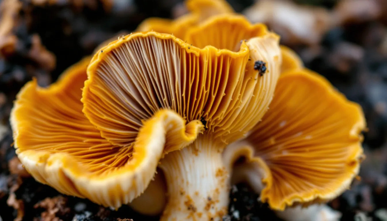 Macro image of mushrooms showing cell structures representing compounds