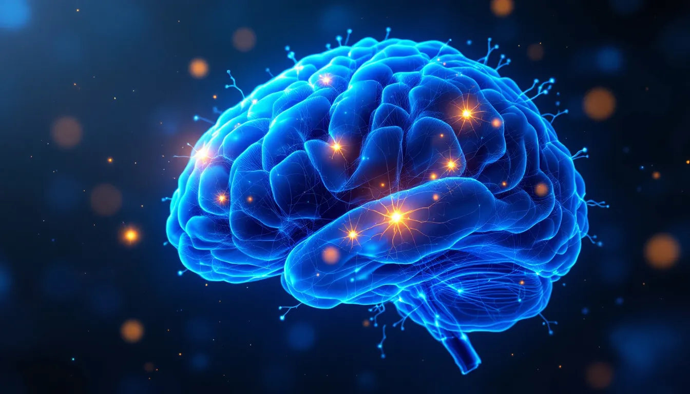 Artificial brain model with illuminated neural pathways