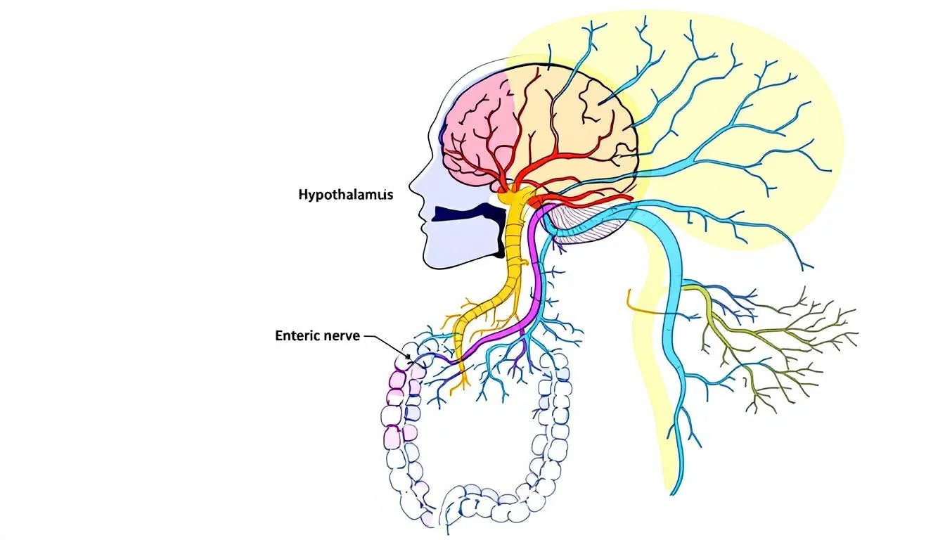 illustration of brain and gut connected anatomically