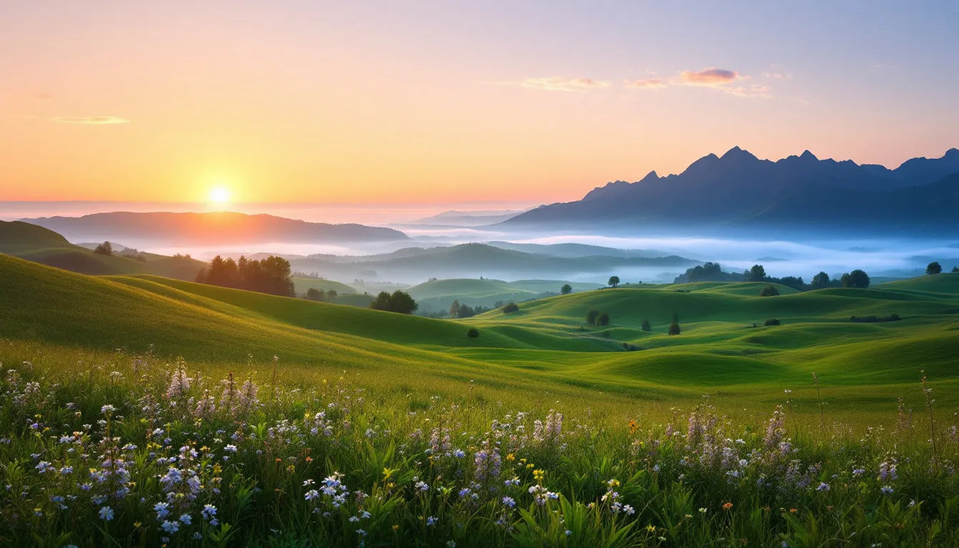 Hopeful sunrise over a peaceful landscape