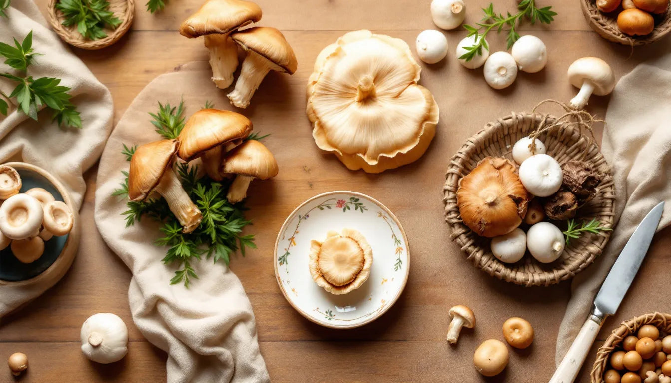Homegrown gourmet mushrooms like Lion’s Mane and Shiitake
