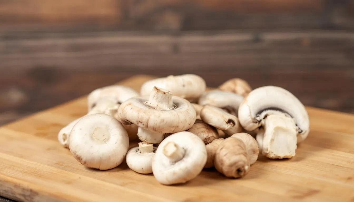 Close-up of various antioxidant-rich raw mushrooms