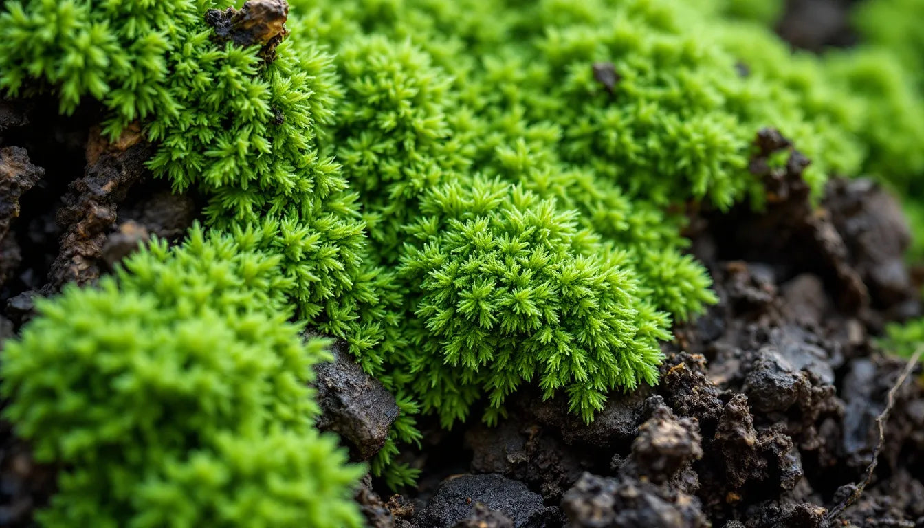 Close-up of olive green mold growing on compost
