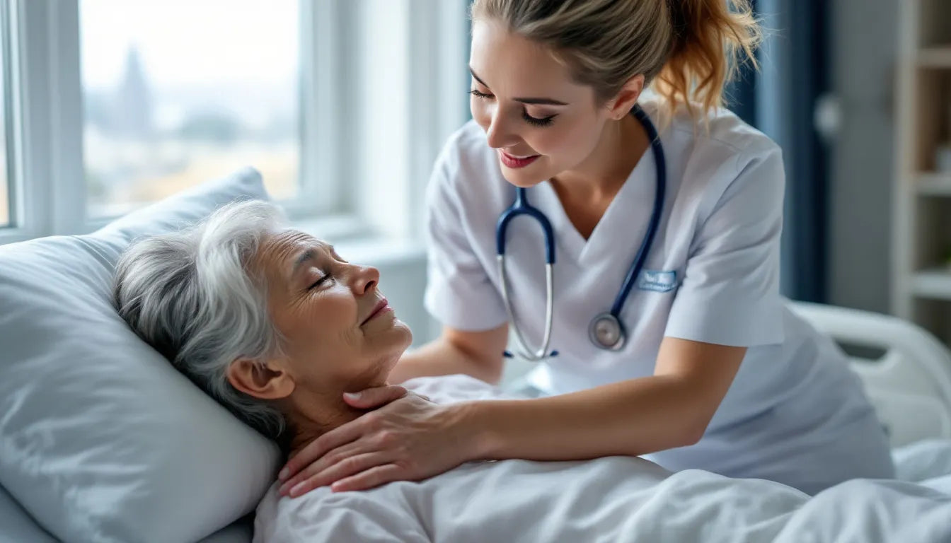 Nurse adjusting patient position with no pain reaction