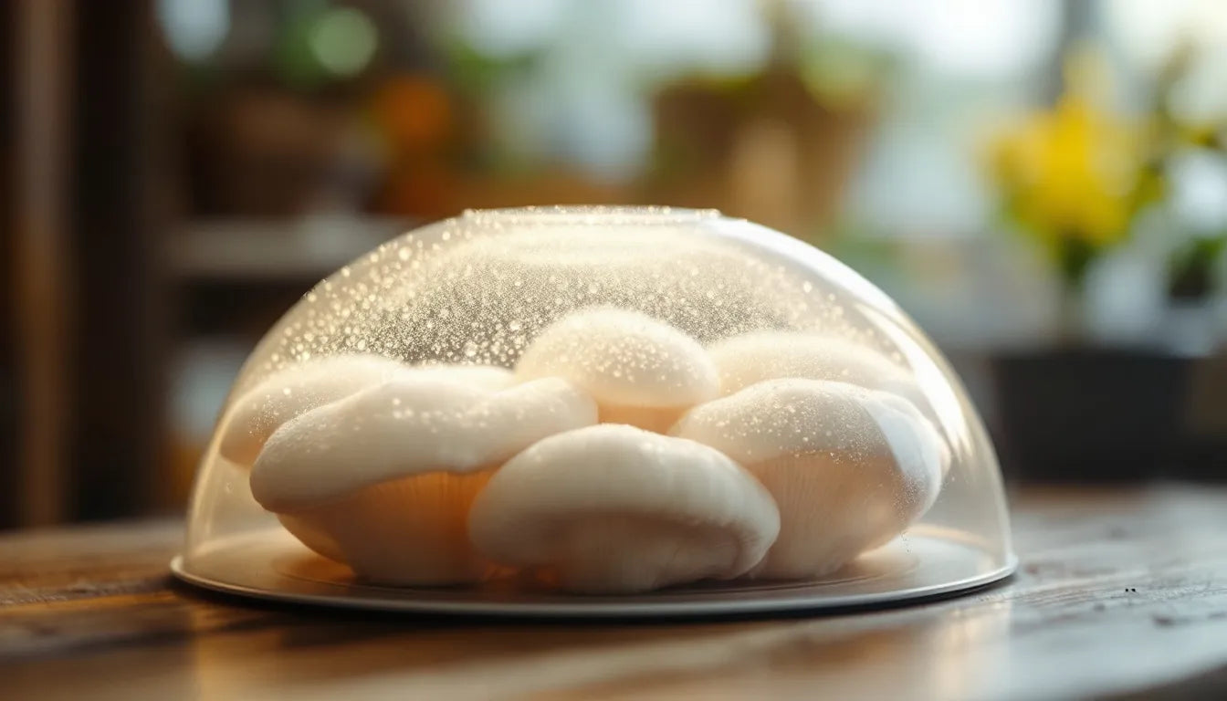 turkey tail mushroom kit with misting and lighting in home