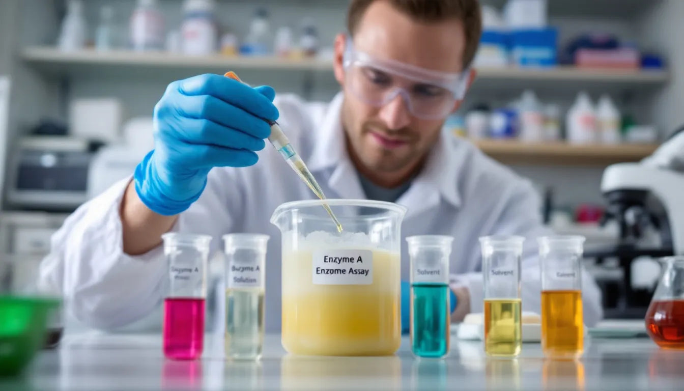 Lab technician extracting enzymes from biomass