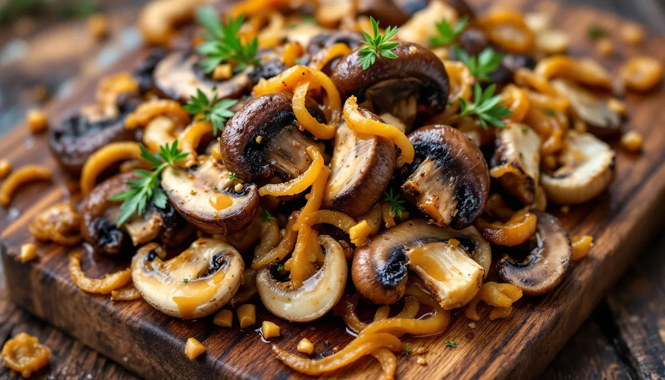 Roasted mushroom medley with golden caramelized onions