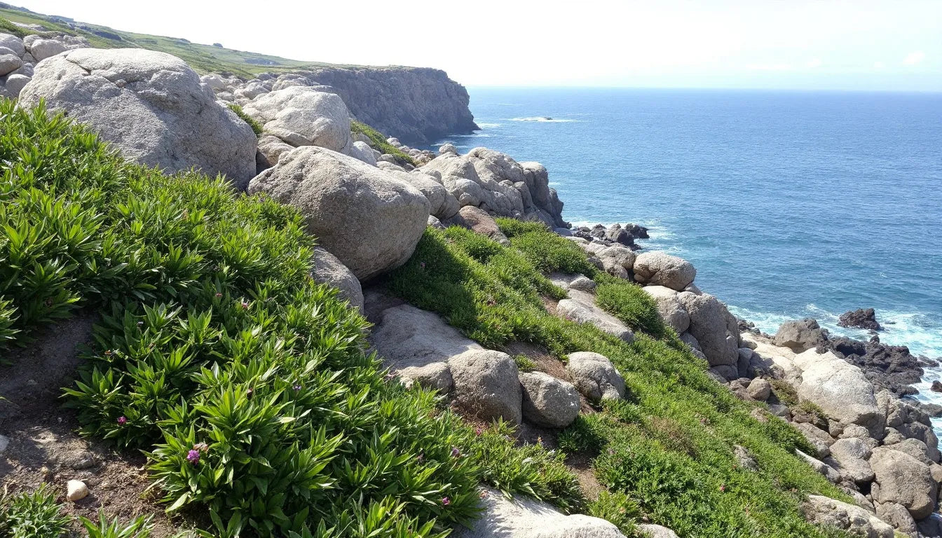 Coastal area with plant cover preventing erosion