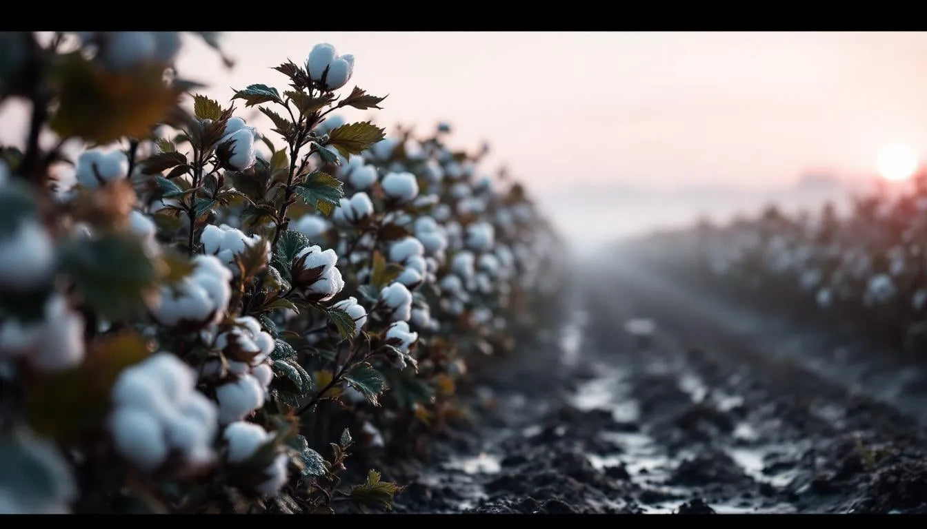 Humid cotton field with dew on leaves ideal for mildew