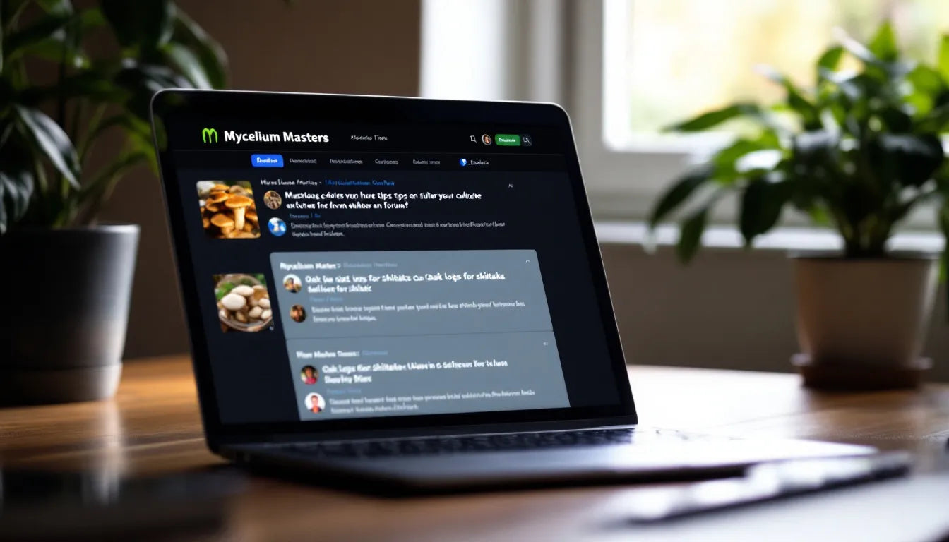 Laptop open to mushroom growing forum
