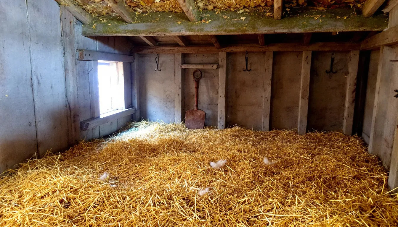 Chicken coop bedded with mushroom substrate