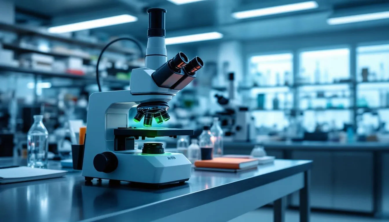 Fluorescent microscope in a biological research lab