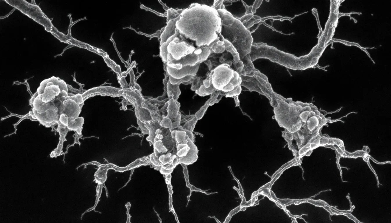 A microscopic view of damaged neurons in the brain.