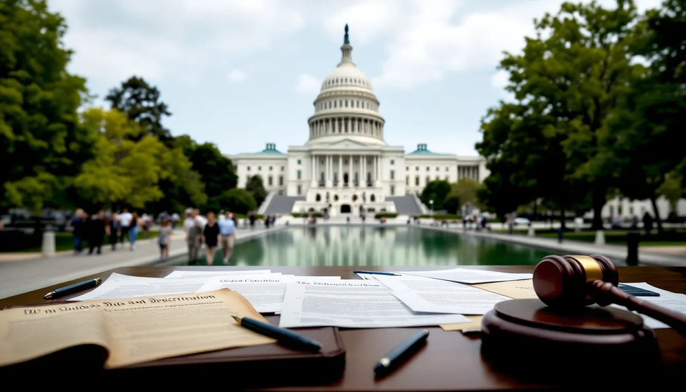 A government capitol building with legislation papers symbolizing regulatory measures.