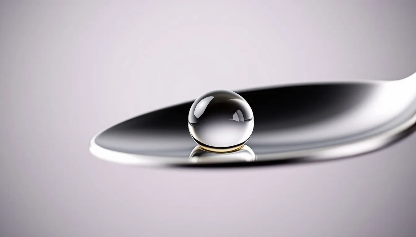 Close-up of single drop of liquid LSD on metallic spoon