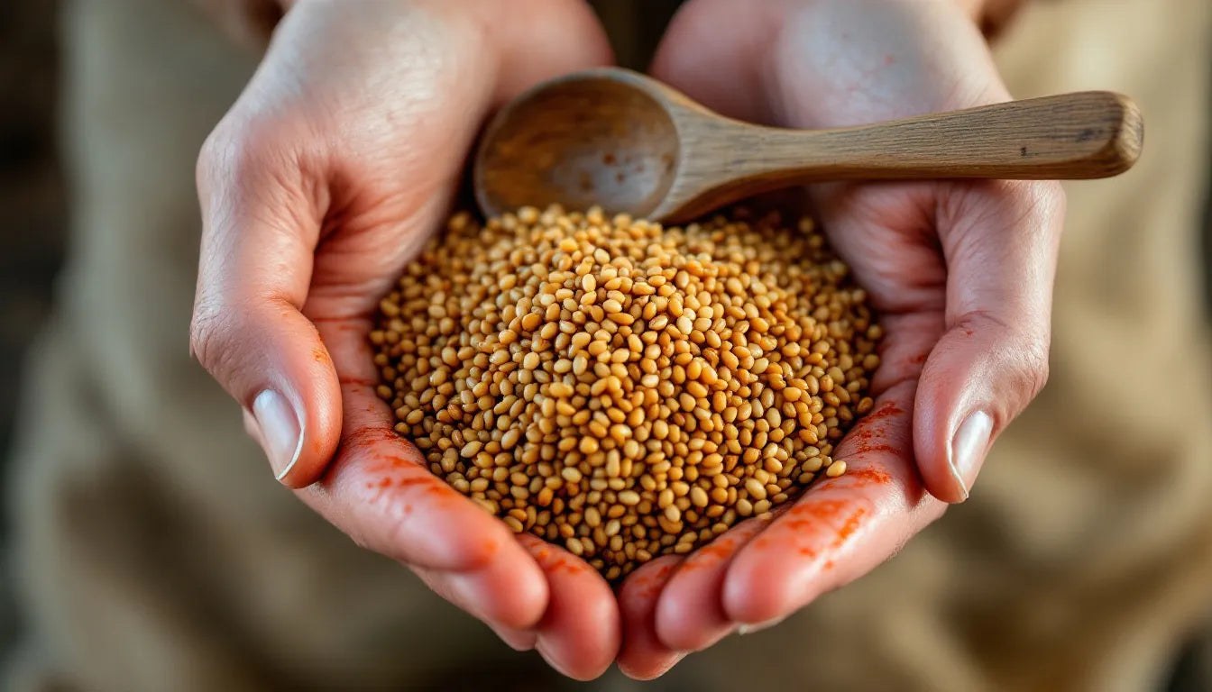 hands holding nutrient-rich fermented myceliated grain