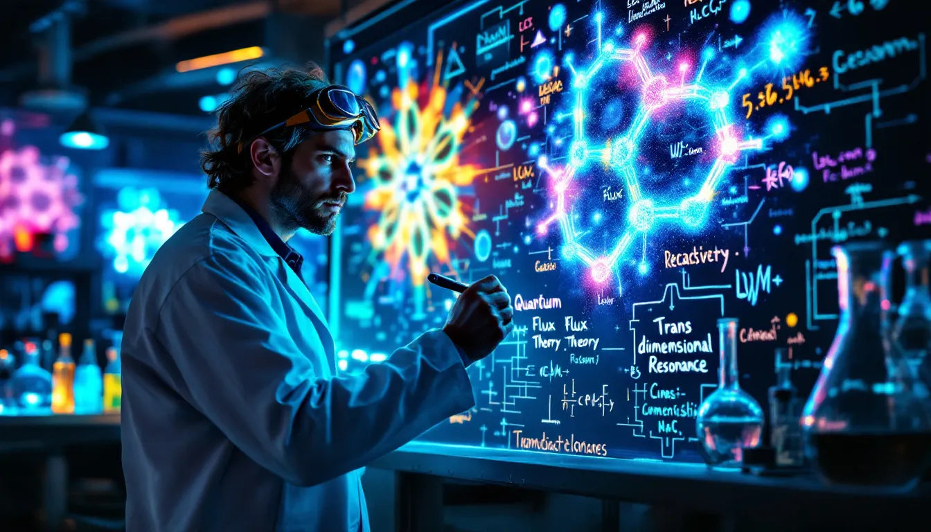 A scientist writing notes in a psychedelic research laboratory.