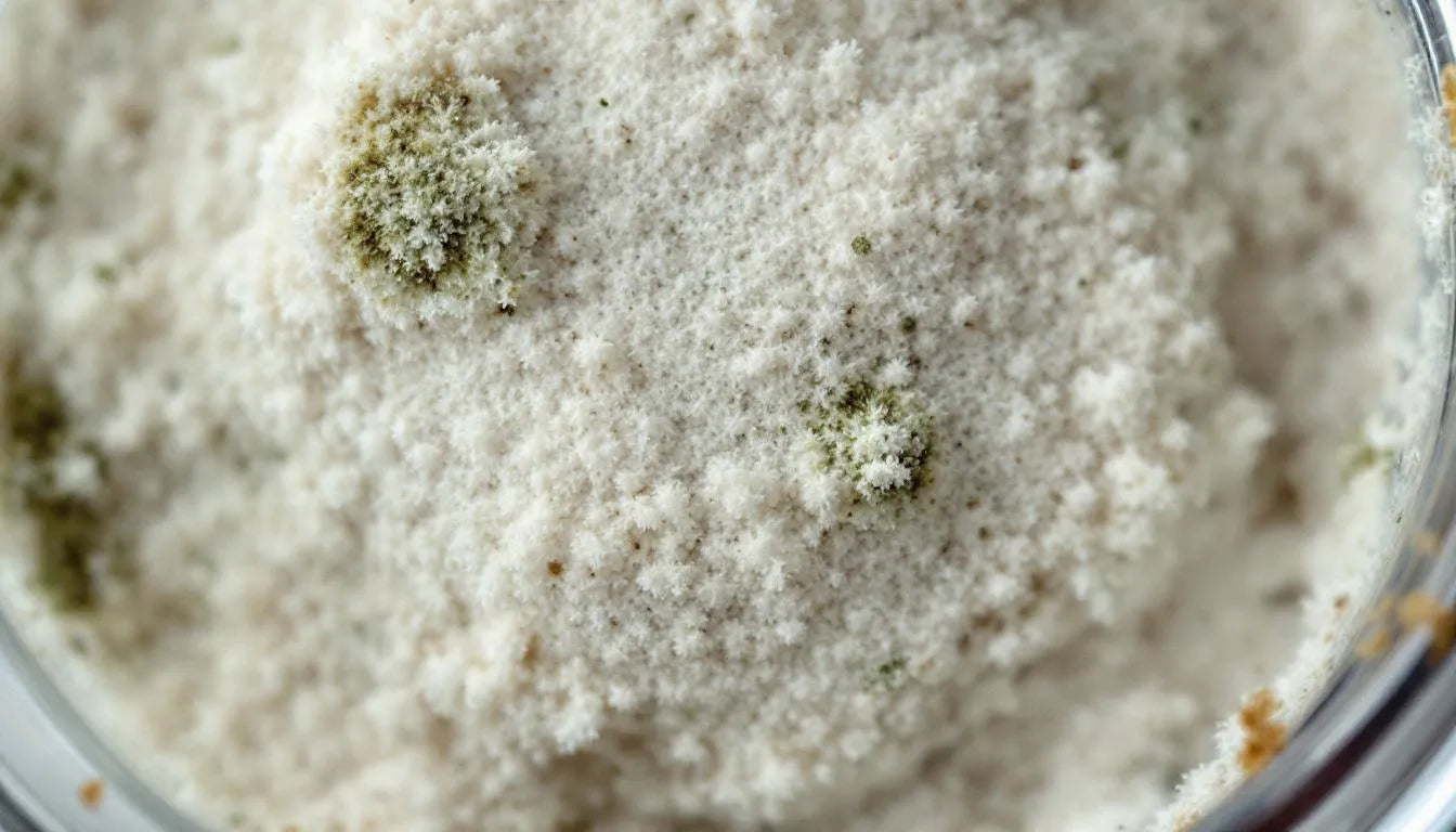 Jar of mushroom substrate contaminated with mold