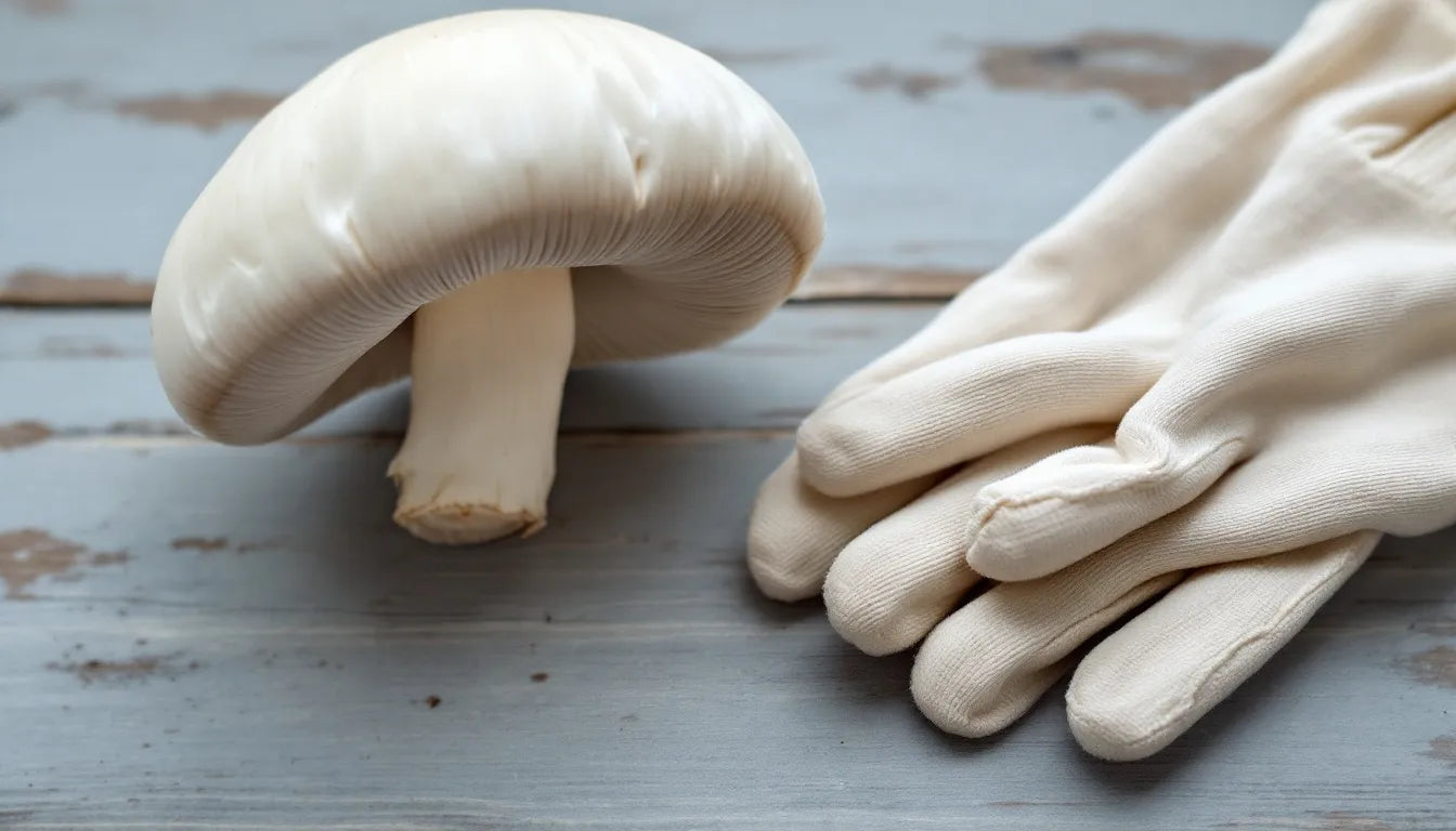 healthy clean turkey tail mushroom grow block with gloves