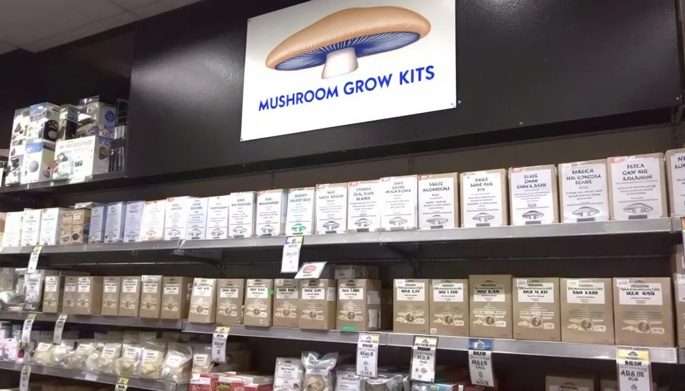 variety of mushroom grow kits in mushroom specialty store