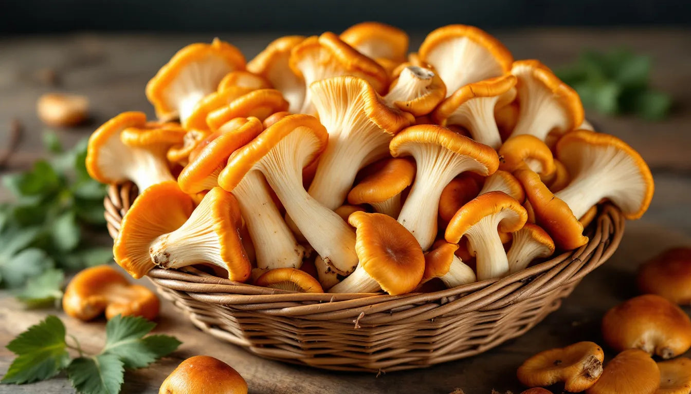 Basket filled with freshly foraged turkey tail mushrooms
