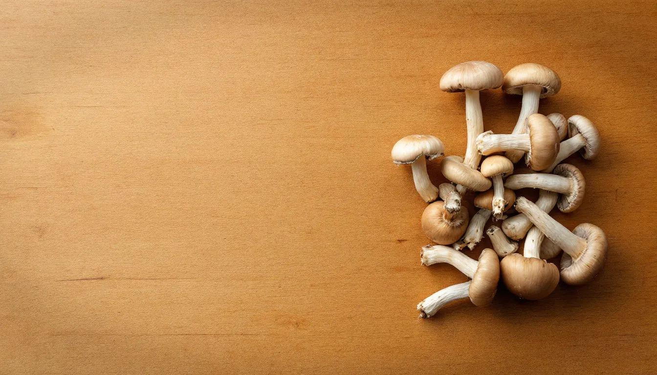 Selection of edible and functional mushrooms on a table