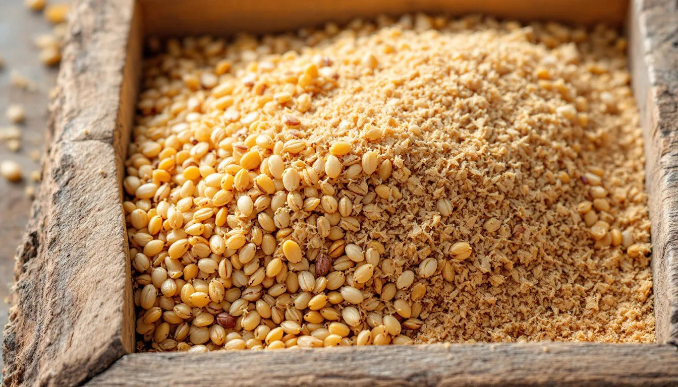 Grain and sawdust mushroom spawn combined in tray