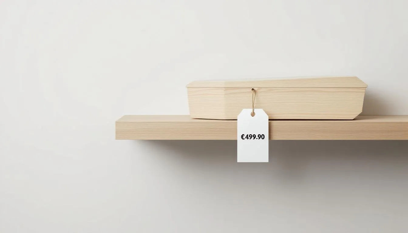 shelf with single eco-friendly coffin to show limited supply