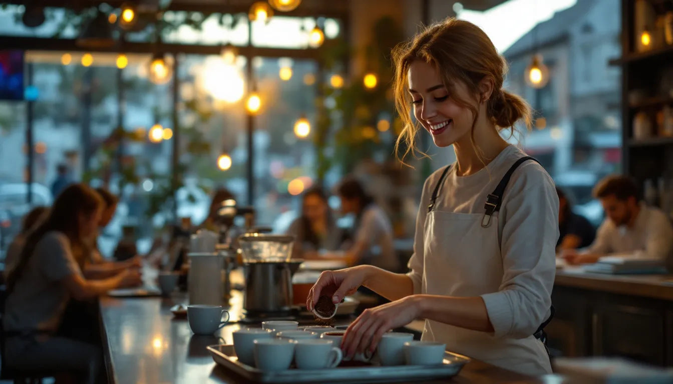 person collecting used coffee grounds from a cafe