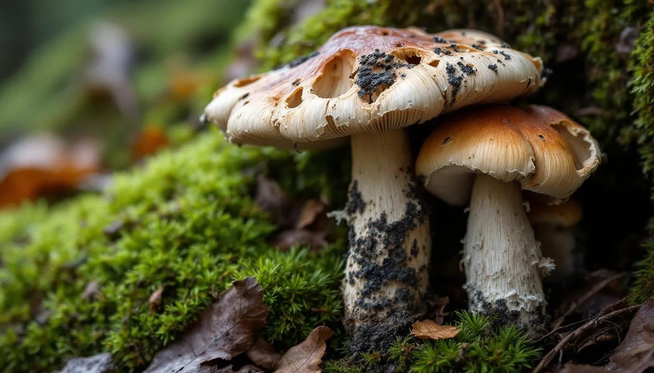 Mushrooms with deformed caps due to pest infestation