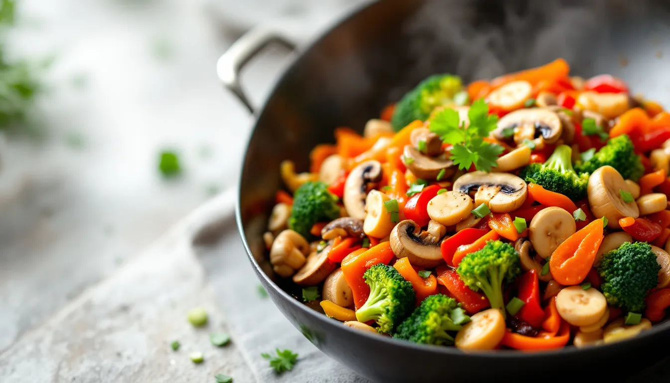 Vibrant stir-fry with lion's mane and vegetables