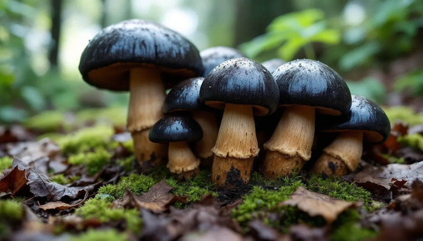 Thick stemmed Black Pearl King mushrooms
