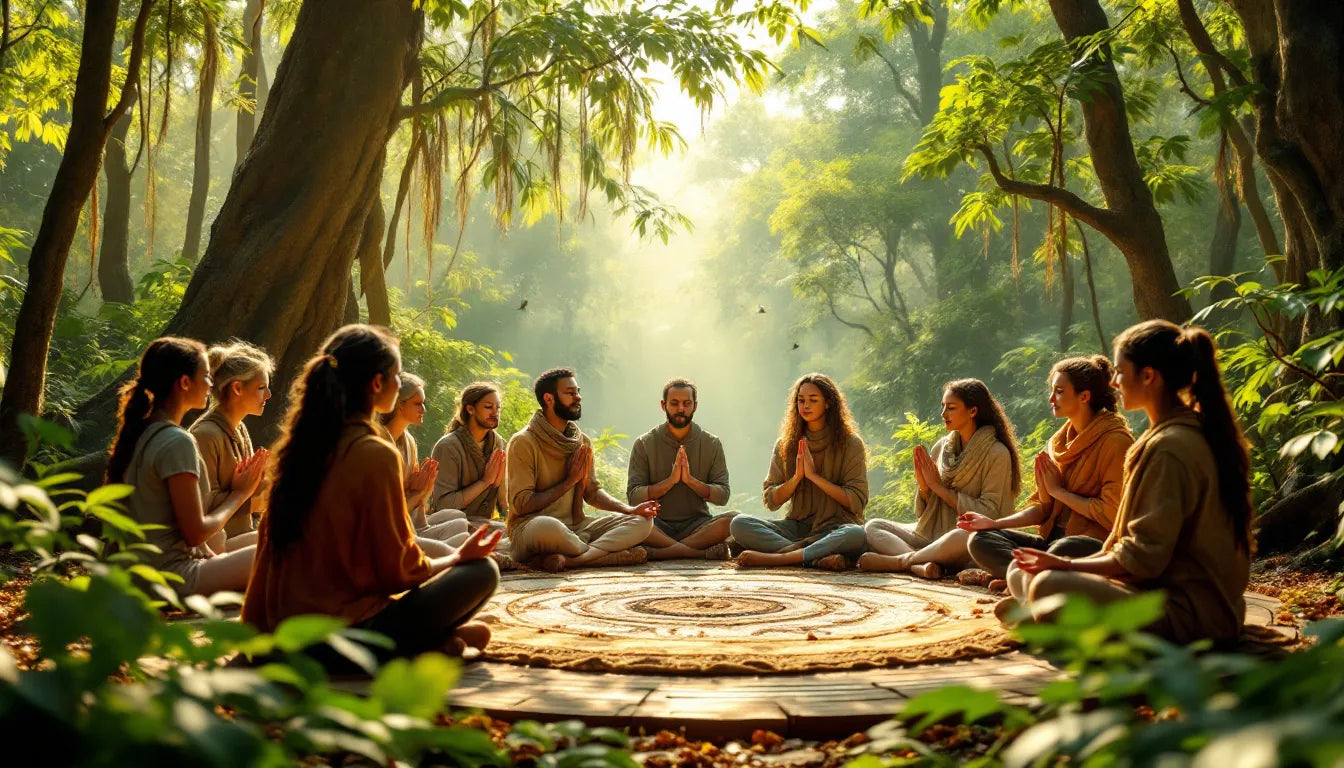 Group sitting in outdoor healing circle together