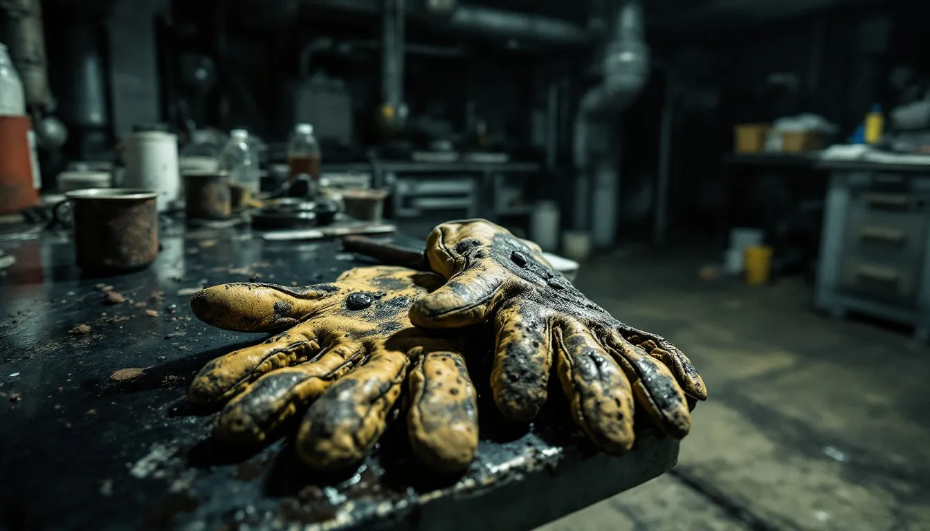 Dirty gloves on surface indicating contamination risk