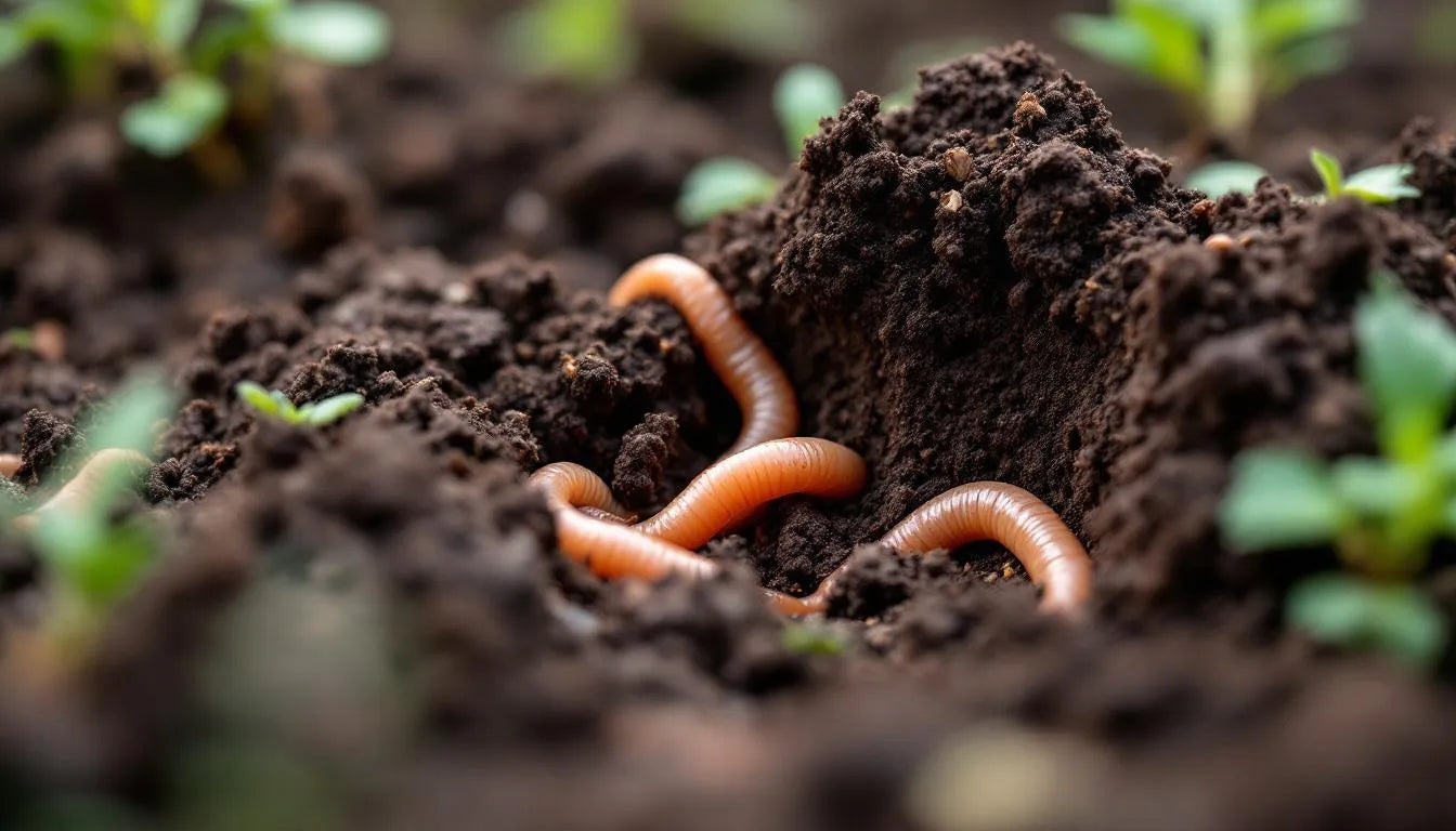 Rich garden soil full of earthworms and organic material