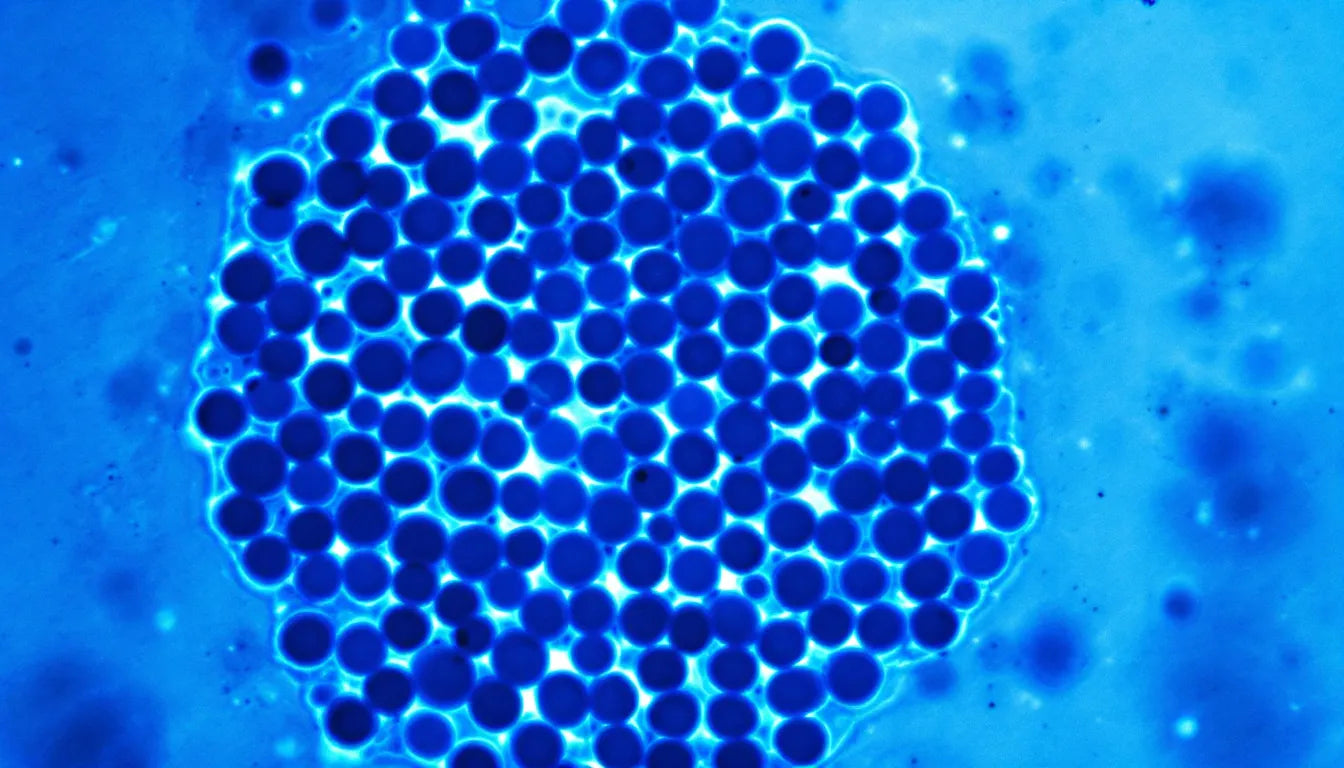 Microscopic view of bacteria colony on human skin