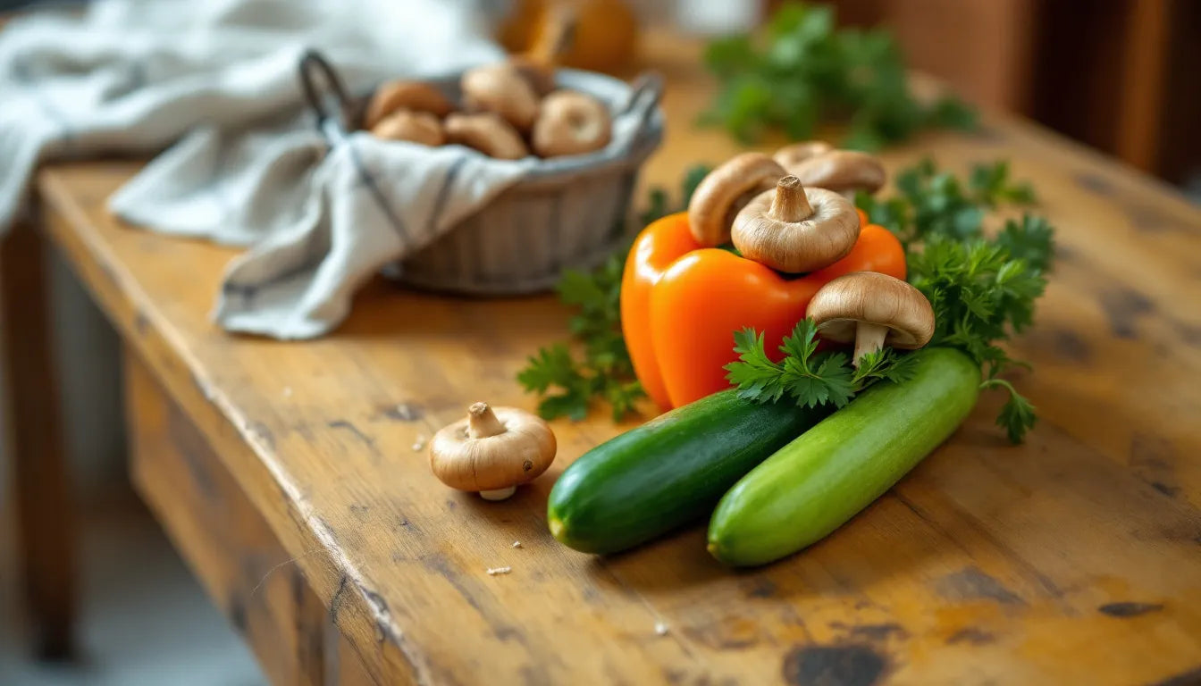 nutritious chestnut mushrooms with vegetables