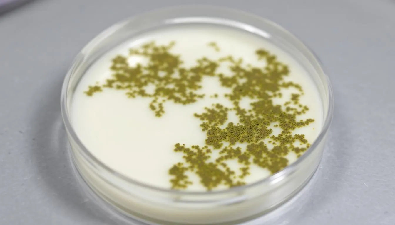 laboratory petri dish with early lichen culture