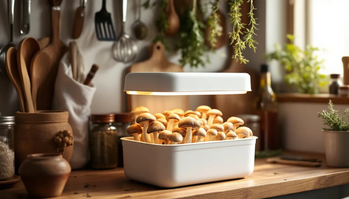 turkey tail mushroom grow kit on home shelf