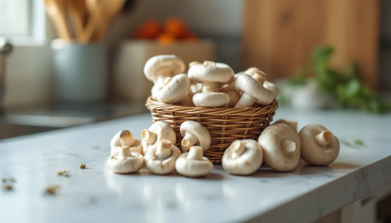 Fresh mushrooms on a kitchen counter showing nutrition retention