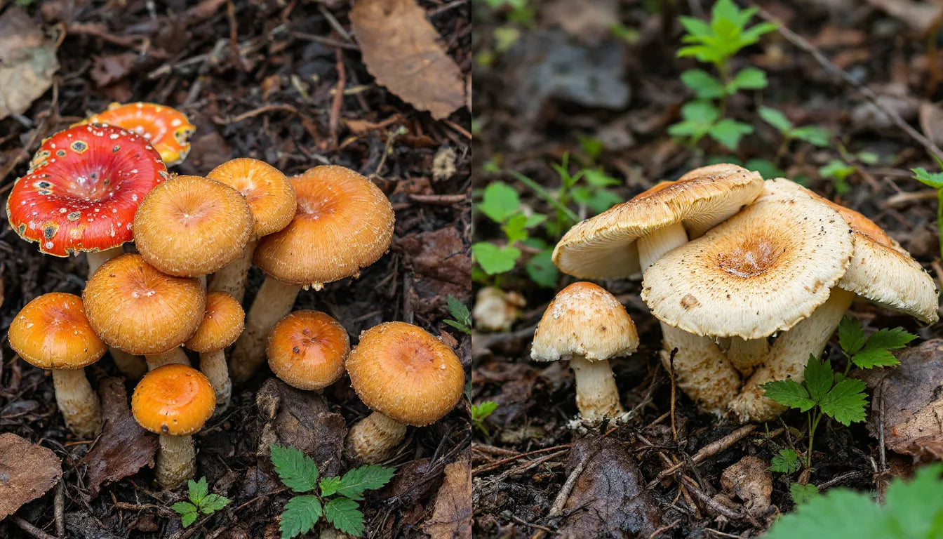 Comparison of wild and store-bought mushrooms side by side