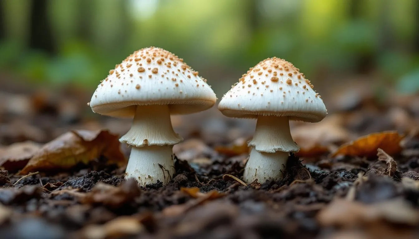 two similar looking mushrooms with different species