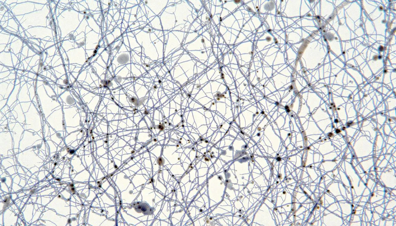 Fungal hyphae under microscope showing connection growth