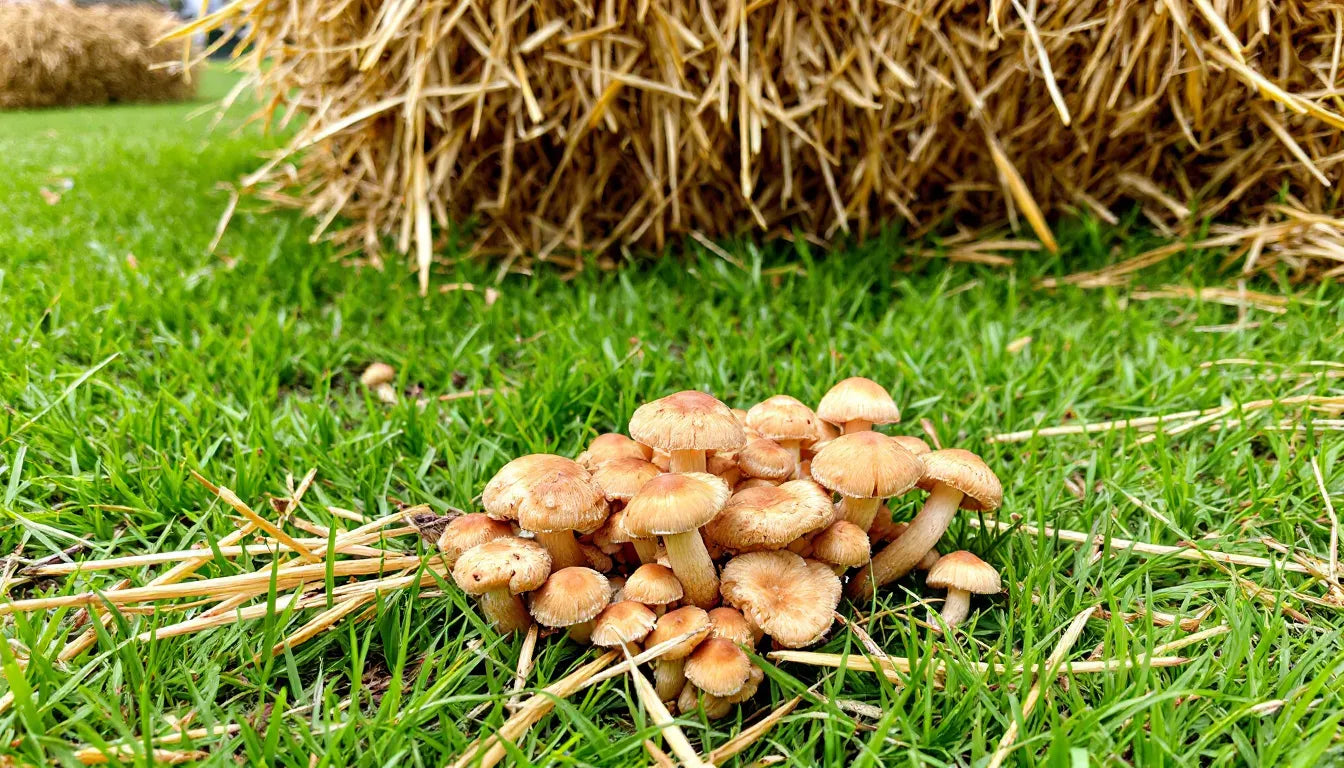 Outdoor compost garden bed for growing wood blewit mushrooms