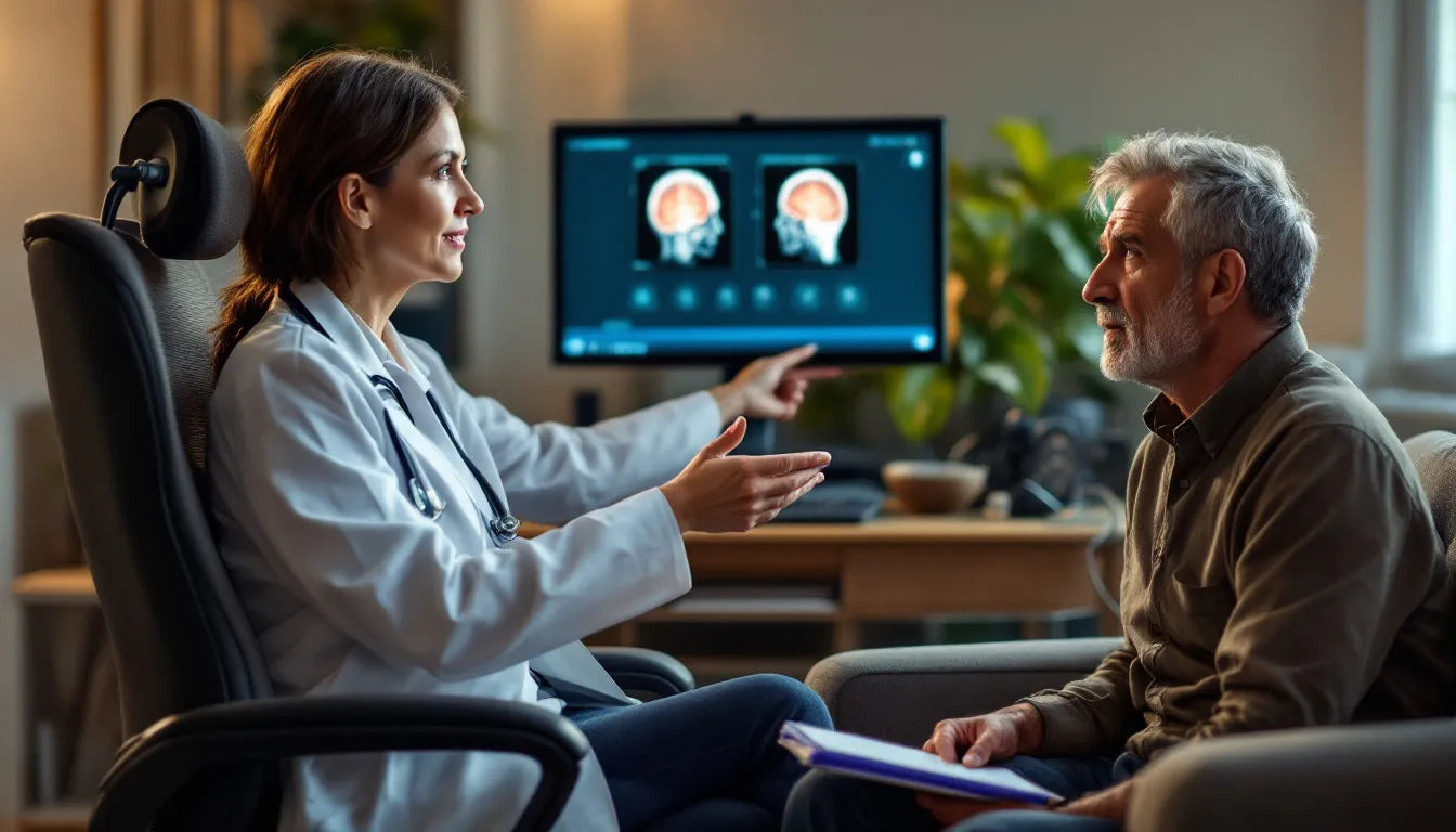 A doctor consulting with a patient about brain health.